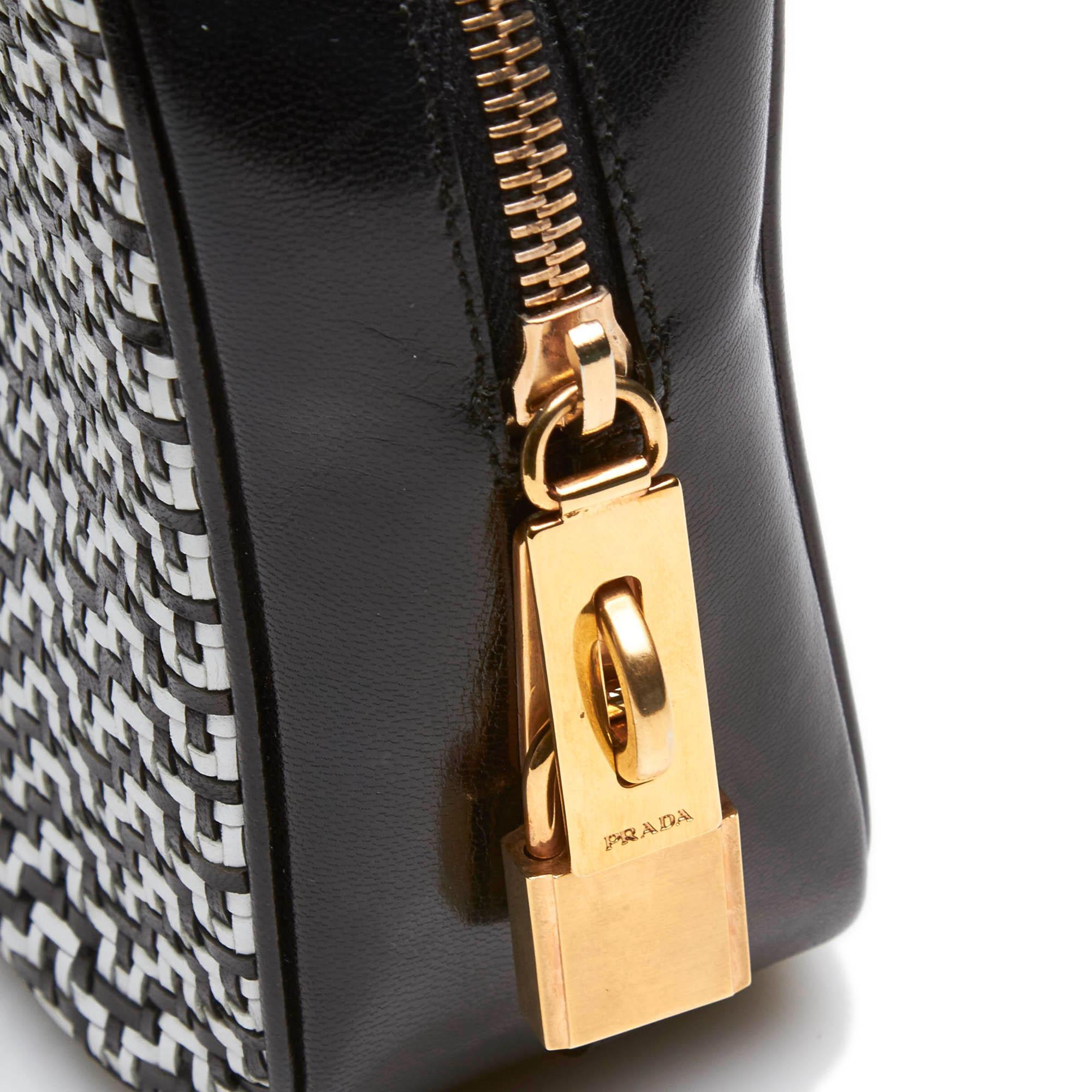 Vintage Authentic Prada Leather Woven Handbag w Authenticity Card Padlock Key  For Sale 3