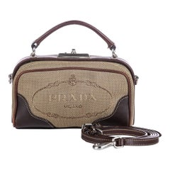 Vintage Authentic Prada Light Canvas Fabric Canapa Crossbody Bag Italy SMALL