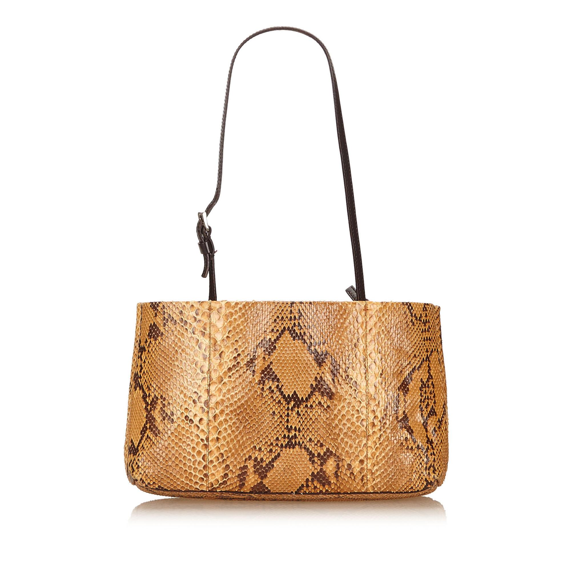 Brown Vintage Authentic Prada Light Python Leather Shoulder Bag Italy MEDIUM For Sale