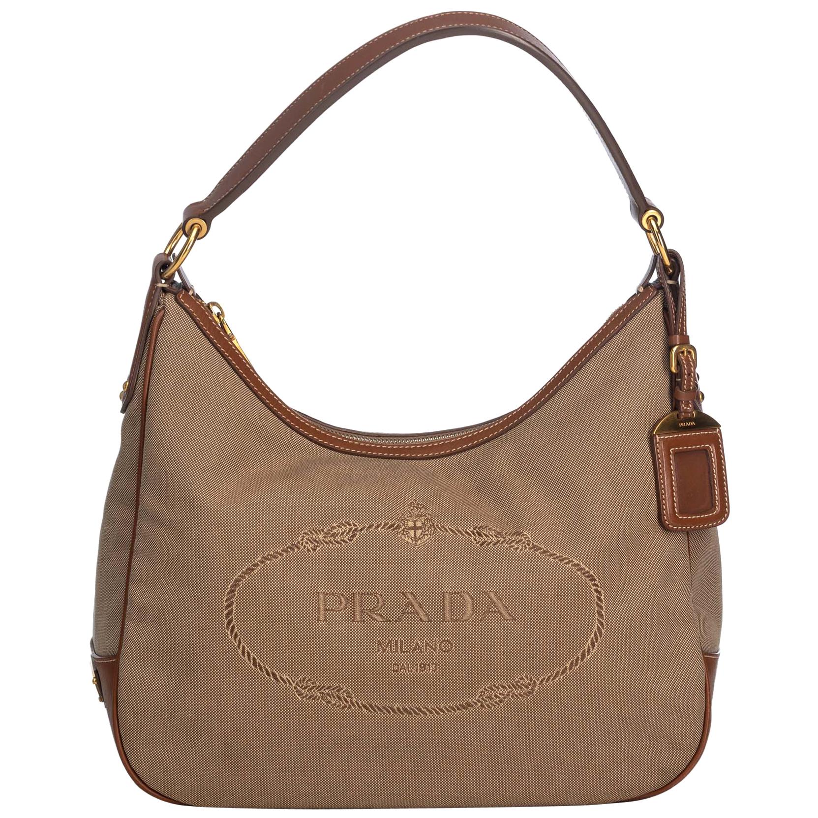 Vintage Authentic Prada Logo Hobo Bag Italy w Dust Bag Authenticity Card MEDIUM  For Sale