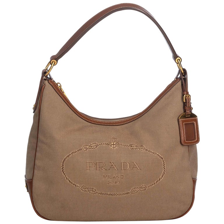 Vintage Authentic Prada Logo Hobo Bag Italy w Dust Bag Authenticity Card MEDIUM at 1stdibs