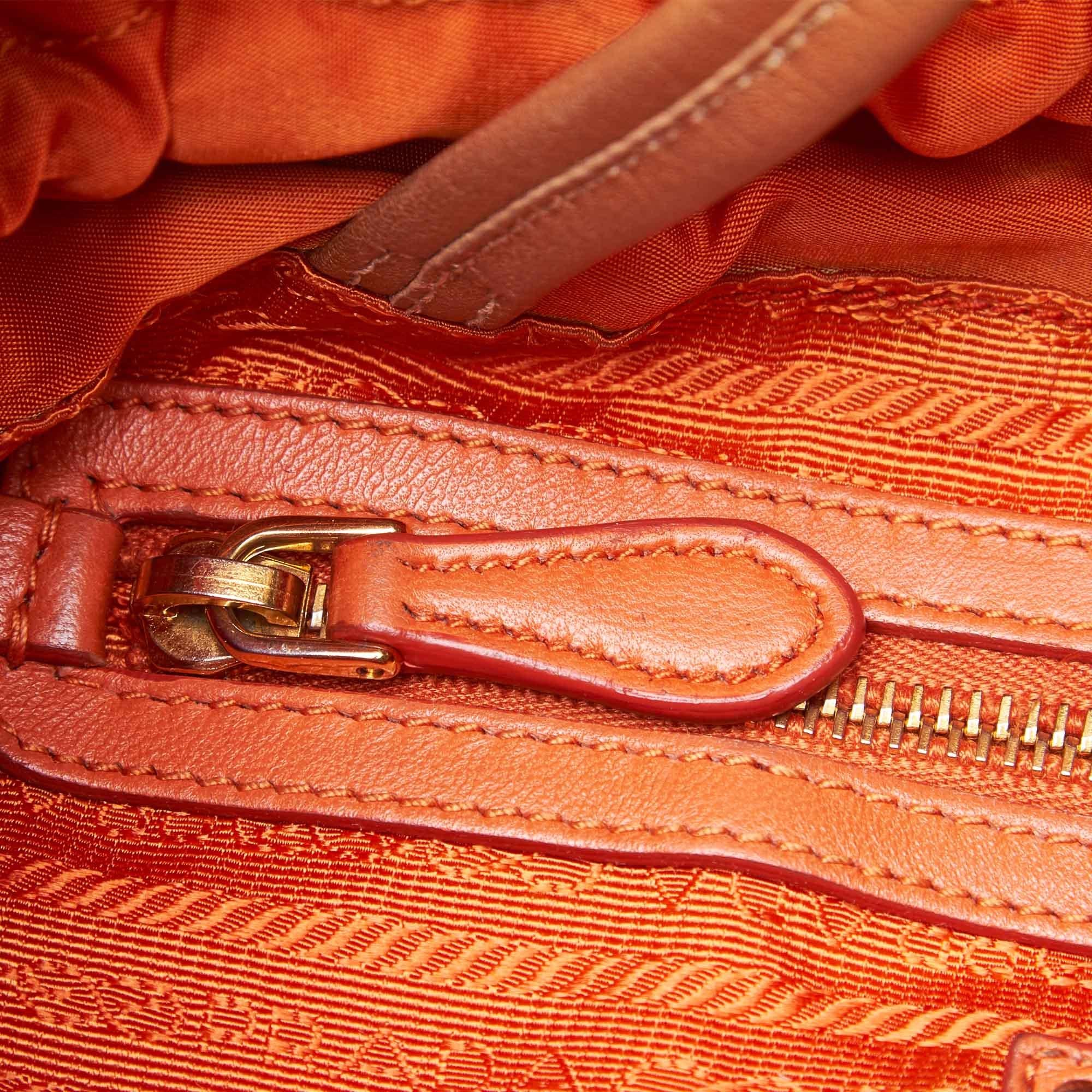 Vintage Authentic Prada Orange Light Drawstring Shopper Tote Bag Italy LARGE  5