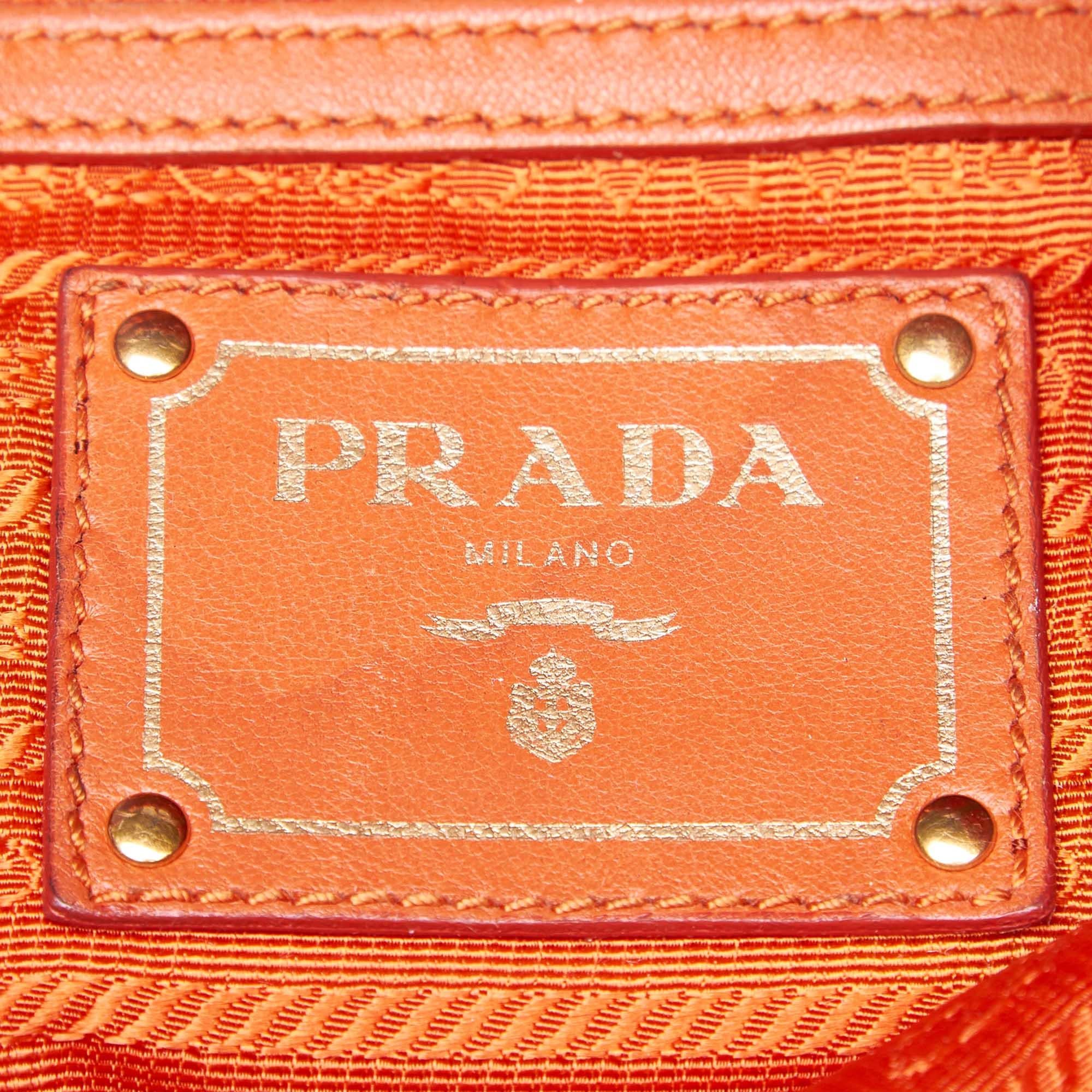 Vintage Authentic Prada Orange Light Drawstring Shopper Tote Bag Italy LARGE  1