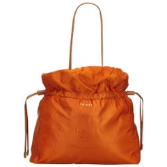Vintage Authentic Prada Orange Light Drawstring Shopper Tote Bag Italy LARGE