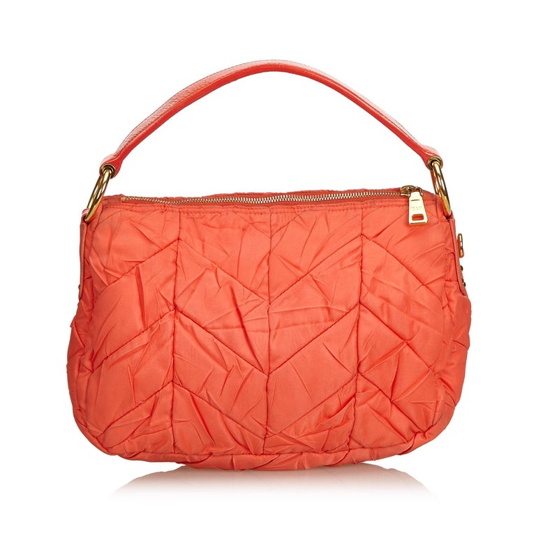 Vintage Authentic Prada Orange Nylon Fabric Quilted Shoulder Bag Italy
