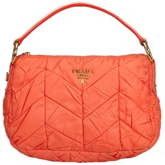 Vintage Authentic Prada Orange Nylon Fabric Quilted Shoulder Bag Italy MEDIUM