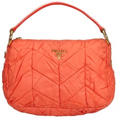 Vintage Authentic Prada Orange Nylon Fabric Quilted Shoulder Bag Italy MEDIUM 