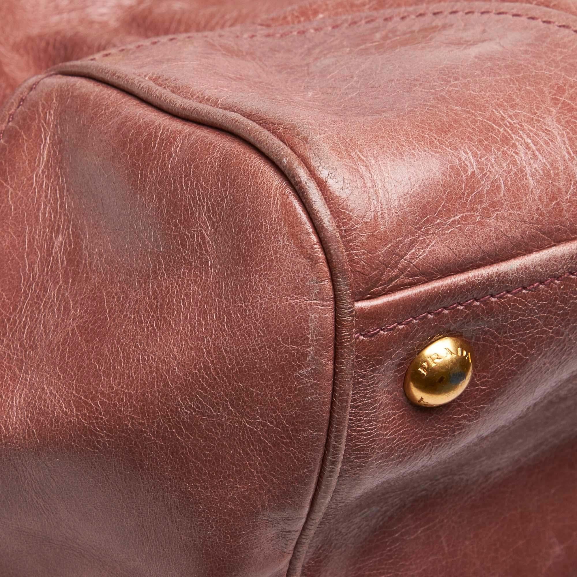 Vintage Authentic Prada Pink Leather Vitello Shine Satchel Italy MEDIUM  2