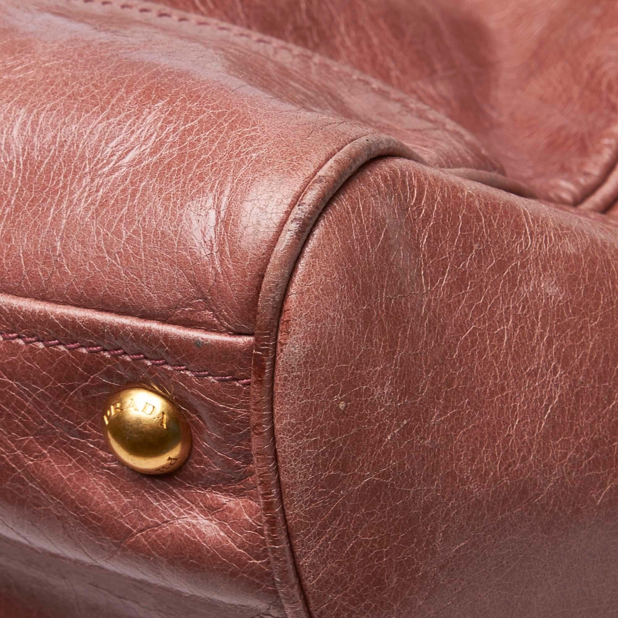 Vintage Authentic Prada Pink Leather Vitello Shine Satchel Italy MEDIUM  3
