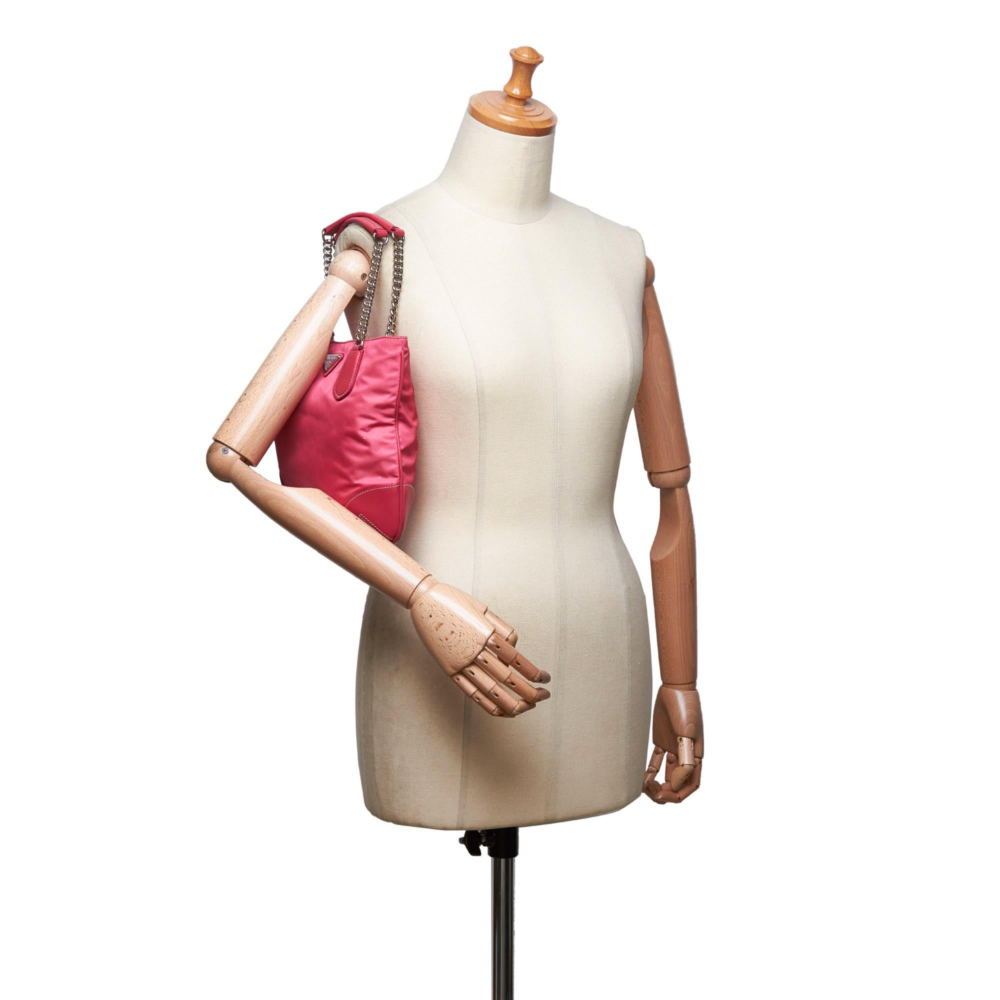 Vintage Authentic Prada Pink Nylon Fabric Chain Handbag Italy w Dust Bag SMALL  For Sale 3