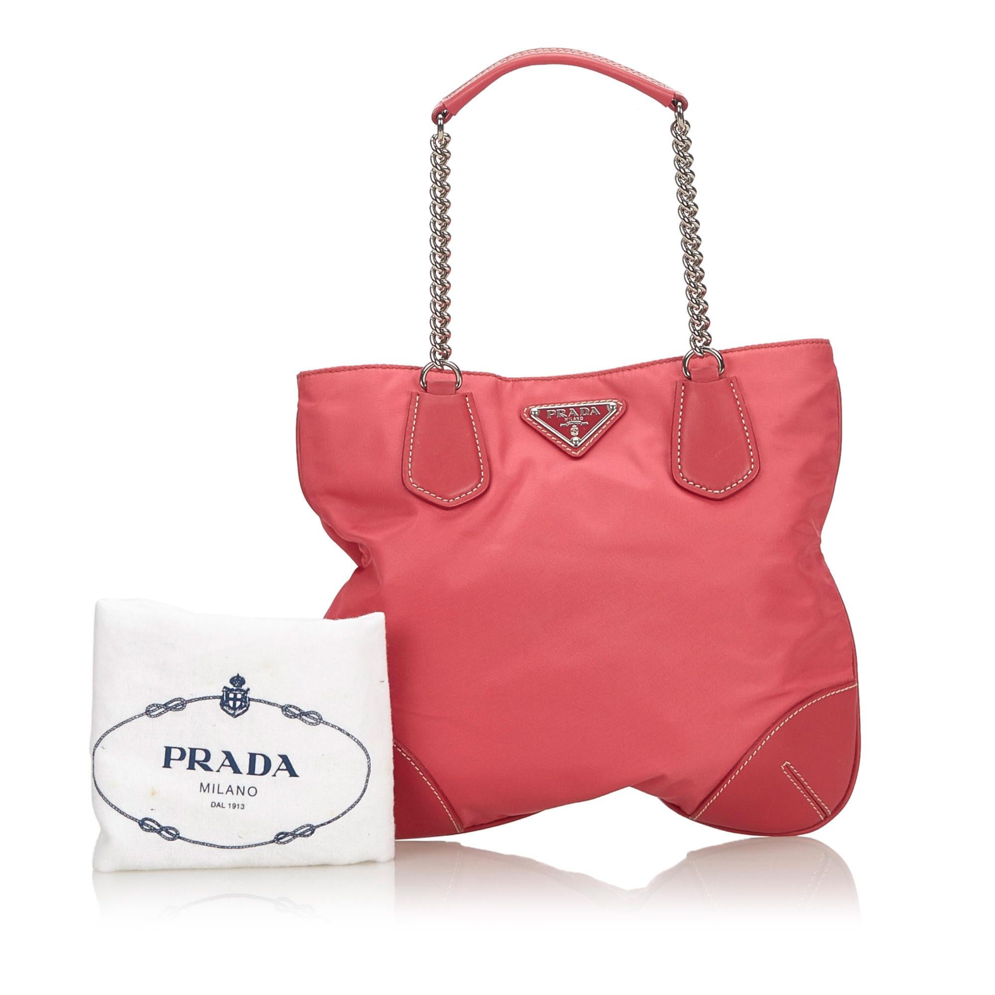 Vintage Authentic Prada Pink Nylon Fabric Chain Handbag Italy w Dust Bag SMALL  For Sale 4