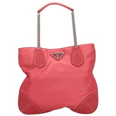Vintage Authentic Prada Pink Nylon Fabric Chain Handbag Italy w Dust Bag SMALL 