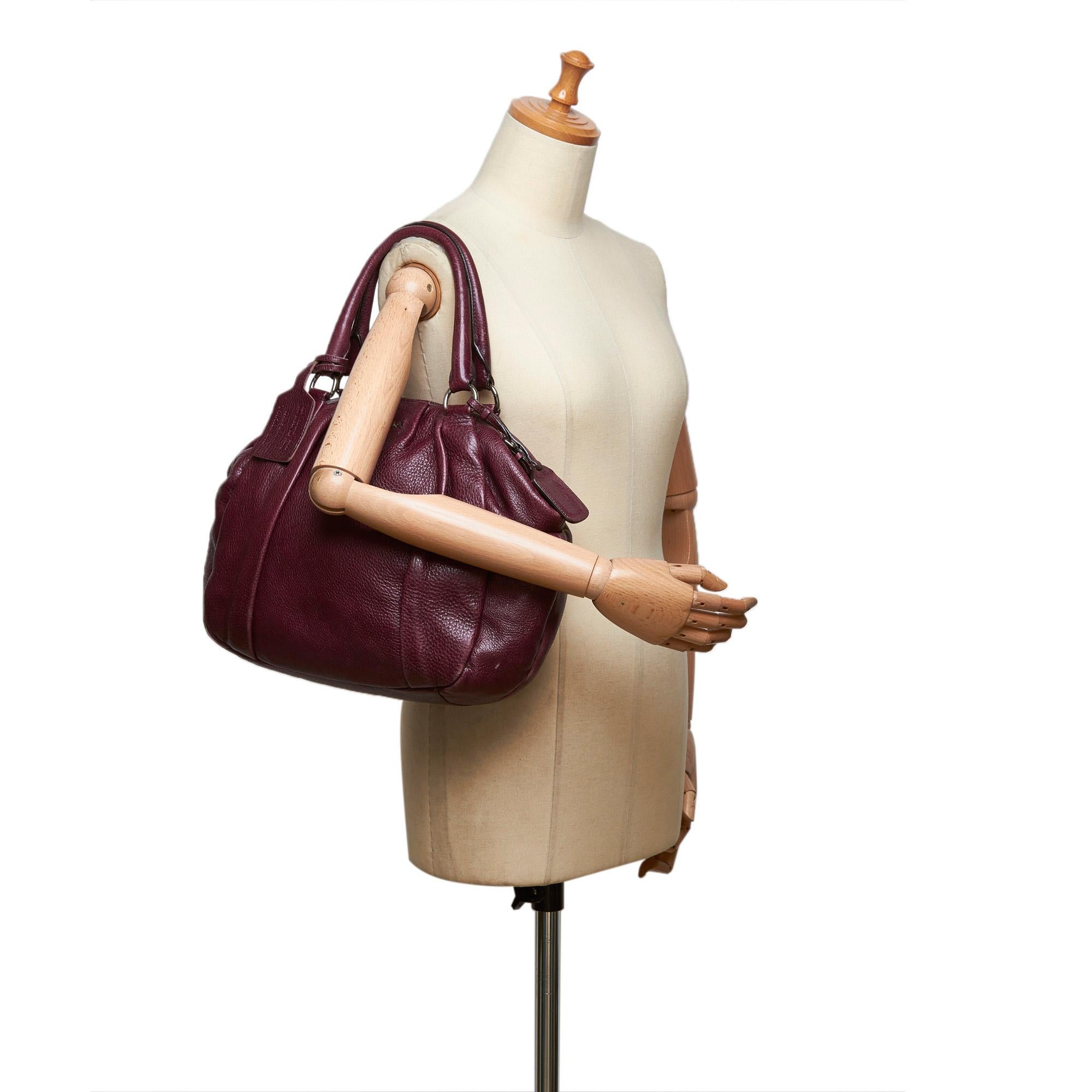 Vintage Authentic Prada Purple Leather Handbag Italy w/ Dust Bag MEDIUM 8