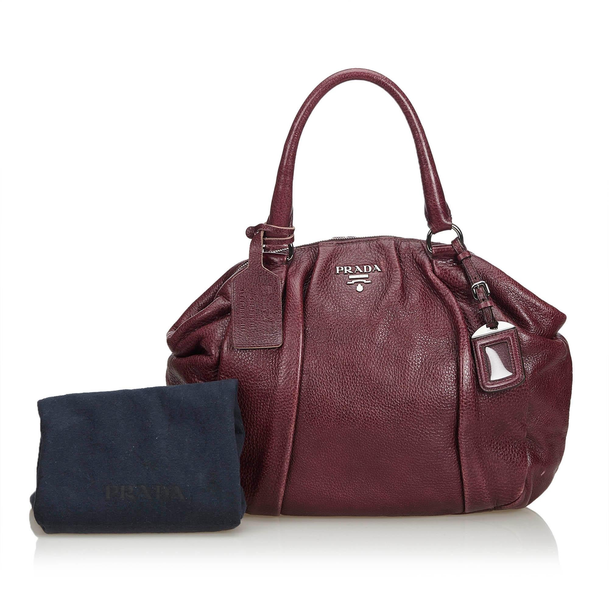 Vintage Authentic Prada Purple Leather Handbag Italy w/ Dust Bag MEDIUM 9