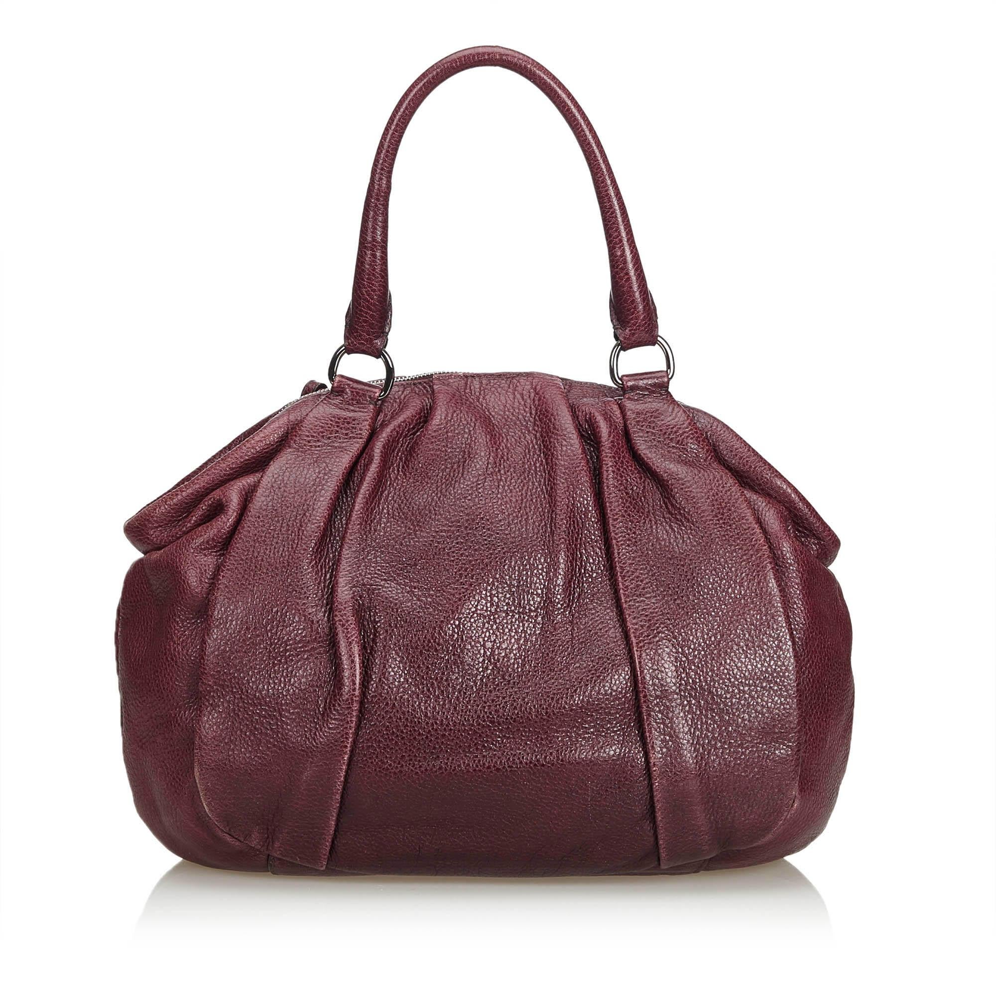 Black Vintage Authentic Prada Purple Leather Handbag Italy w/ Dust Bag MEDIUM
