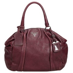 Vintage Authentic Prada Purple Leather Handbag Italy w/ Dust Bag MEDIUM