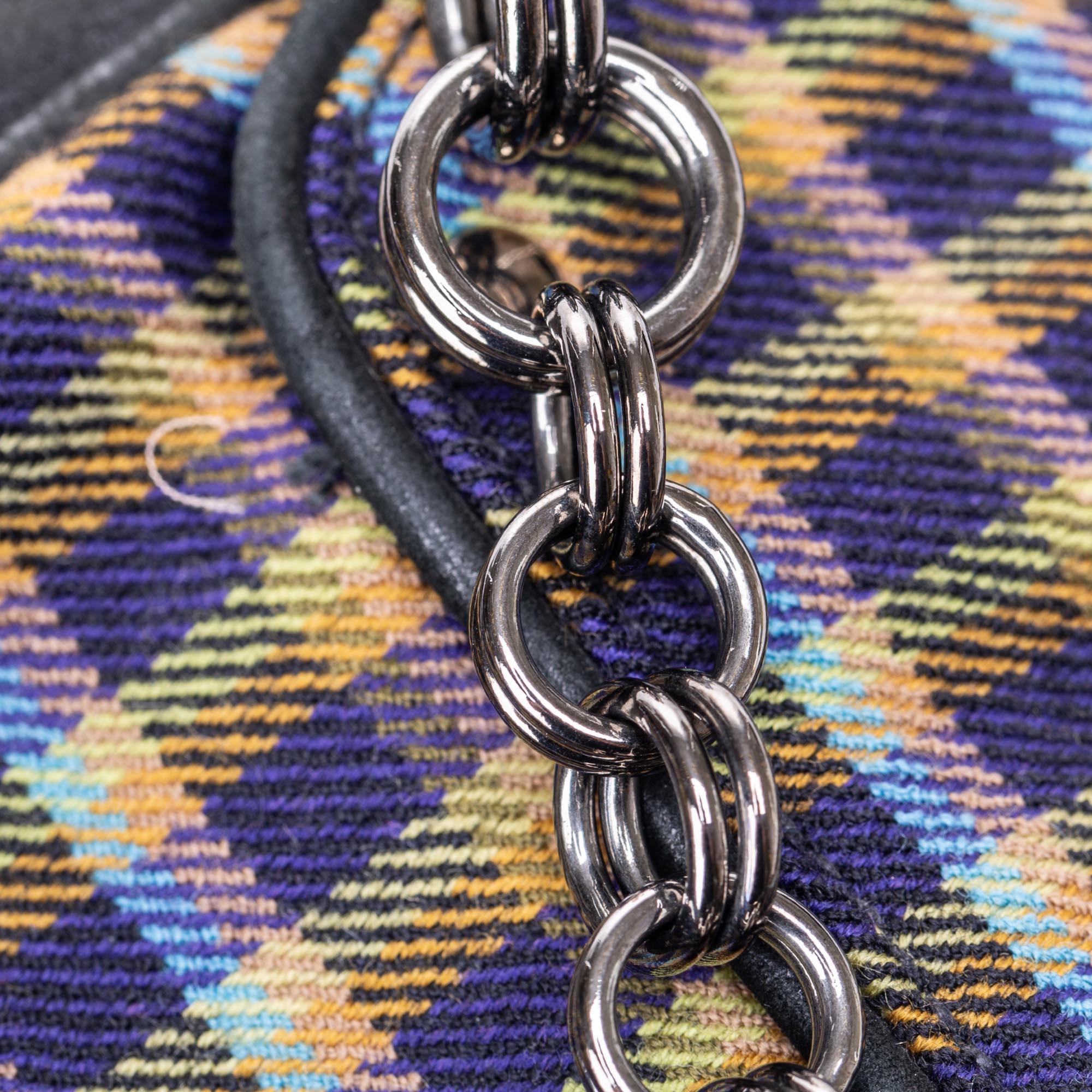 Vintage Authentic Prada Purple Wool Fabric Chain Baguette Italy SMALL 2