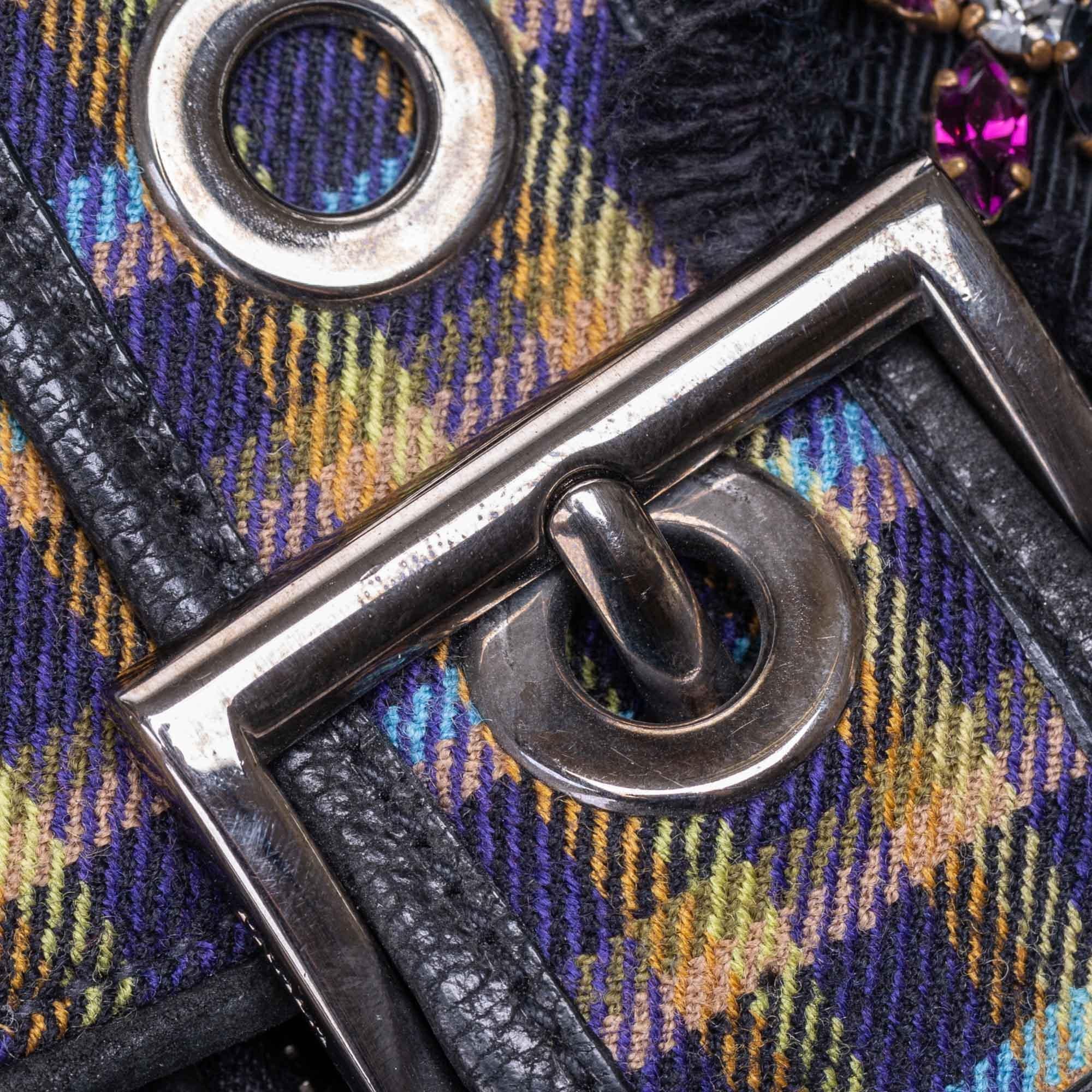 Women's Vintage Authentic Prada Purple Wool Fabric Chain Baguette Italy SMALL 