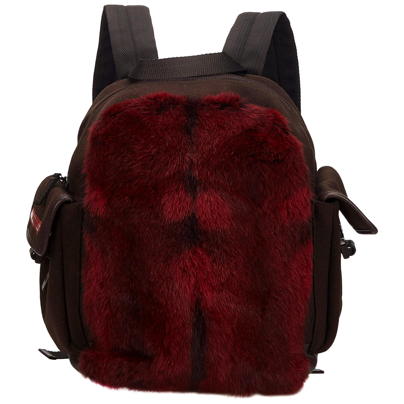 Vintage Authentic Prada Red Dark Fur Backpack Italy MEDIUM 