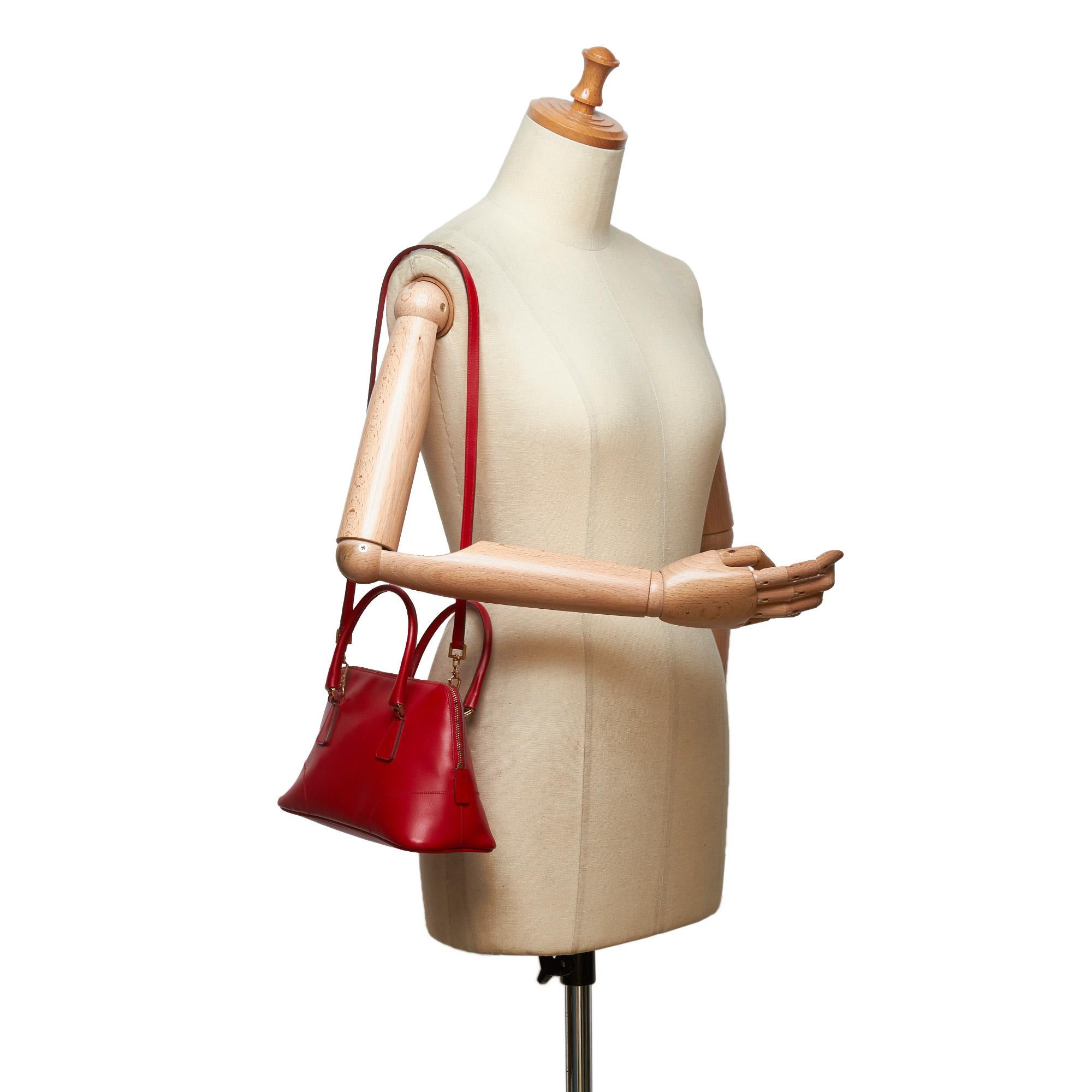 Vintage Authentic Prada Red Leather Dome Satchel ITALY SMALL For Sale 4