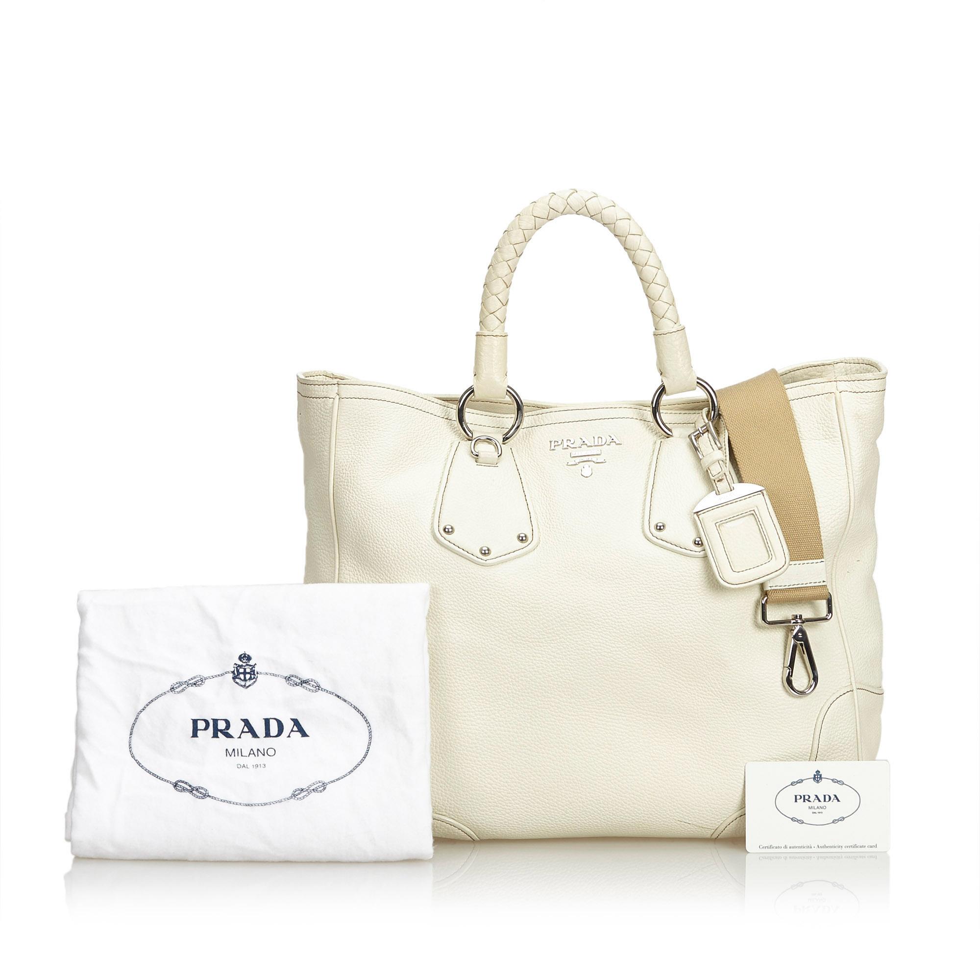 Vintage Authentic Prada Vitello Daino Tote Bag w Dust Bag Authenticity Card 6