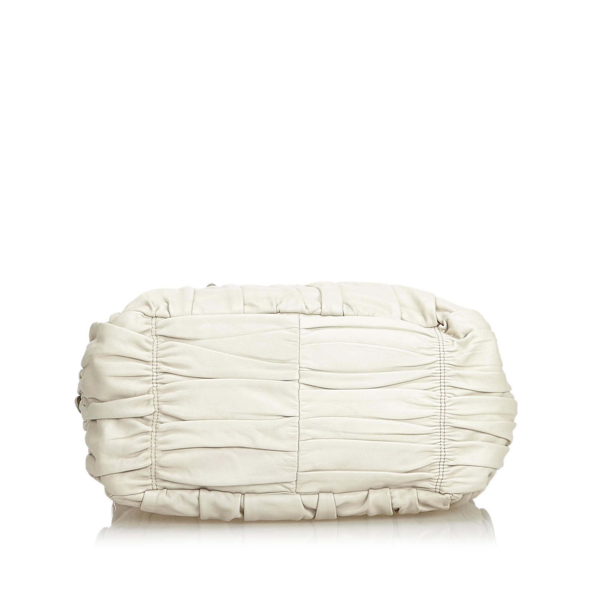 Women's Vintage Authentic Prada White Ivory Leather Gathered Satchel Italy MEDIUM  For Sale