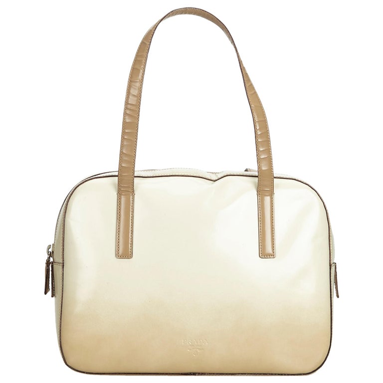 Vintage Authentic Prada White Ivory Leather Handbag Italy SMALL For Sale at 1stdibs
