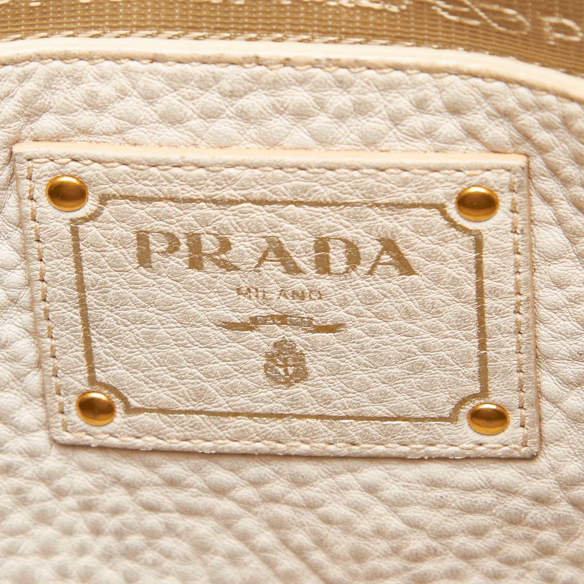 Vintage Authentic Prada White Ivory Leather Vitello Daino Tote Bag Italy LARGE 2