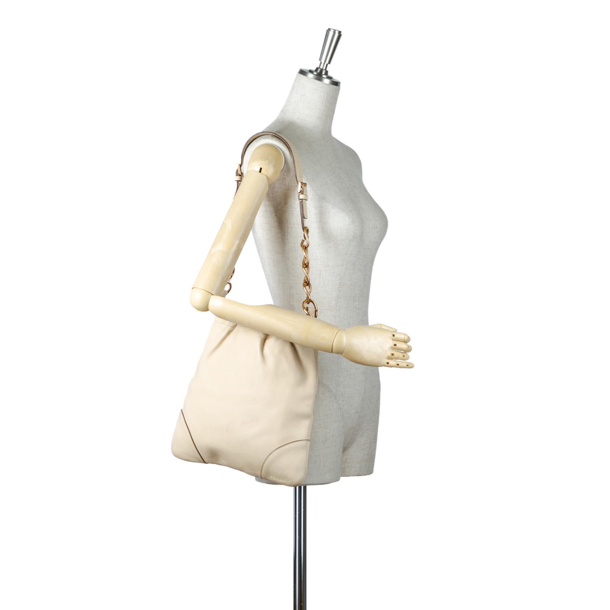 Vintage Authentic Prada White Leather Shoulder Bag Italy w/ Dust Bag MEDIUM  For Sale 11