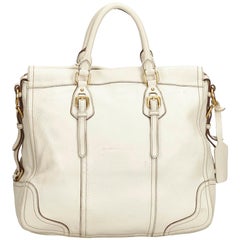 Vintage Authentic Prada White Leather Vitello Daino Tote Bag Italy LARGE
