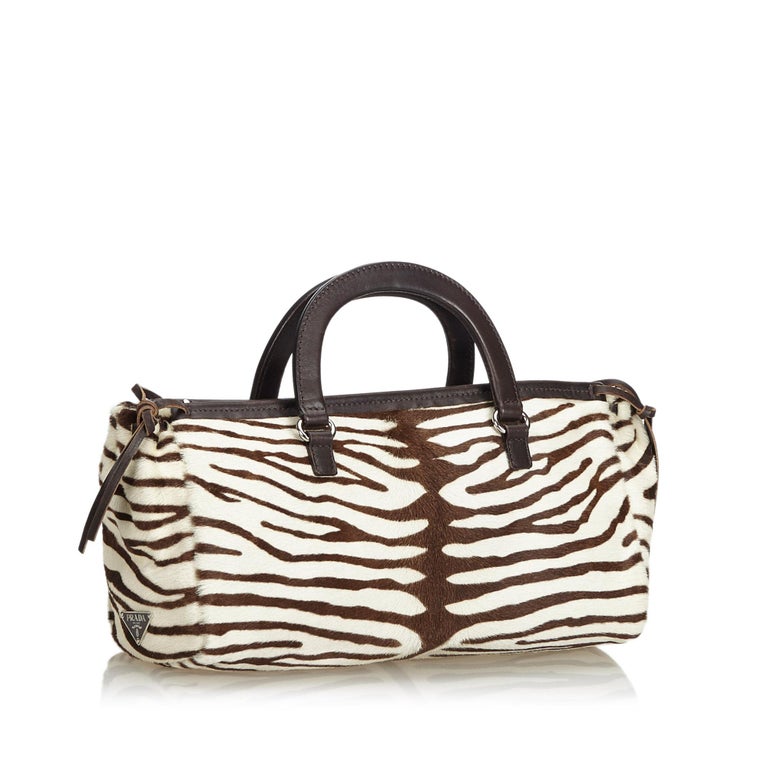 Vintage Authentic Prada White Zebra Print Handbag Italy MEDIUM at