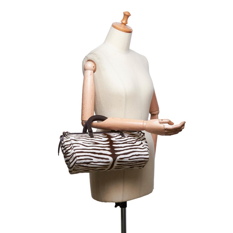 Vintage Authentic Prada White Zebra Print Handbag Italy MEDIUM at