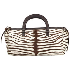 Vintage Authentic Prada White Zebra Print Handbag Italy MEDIUM