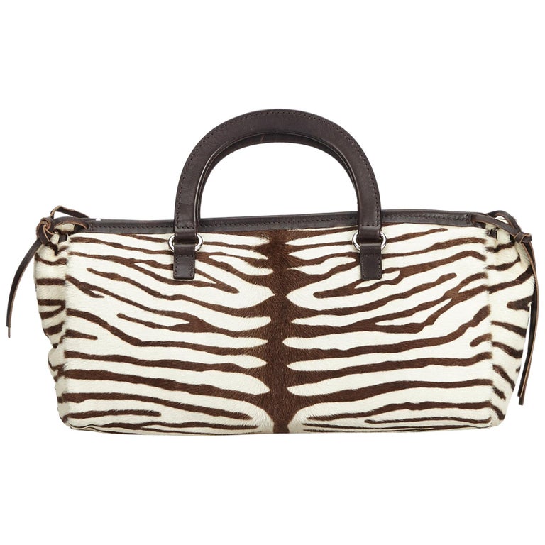 Vintage Authentic Prada White Zebra Print Handbag Italy MEDIUM For Sale at 1stdibs