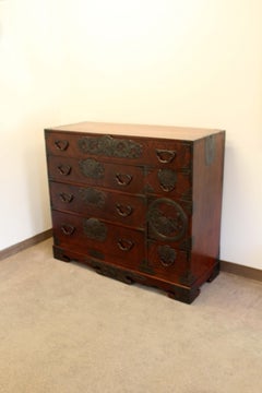 Ancienne et authentique commode japonaise Sendai Tansu en bois de la période Taisho Keyaki