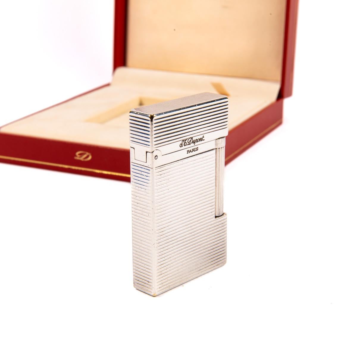Vintage Authentic Silver plated Ligne 2 ST DUPONT Montparnasse Lighter in Box 2