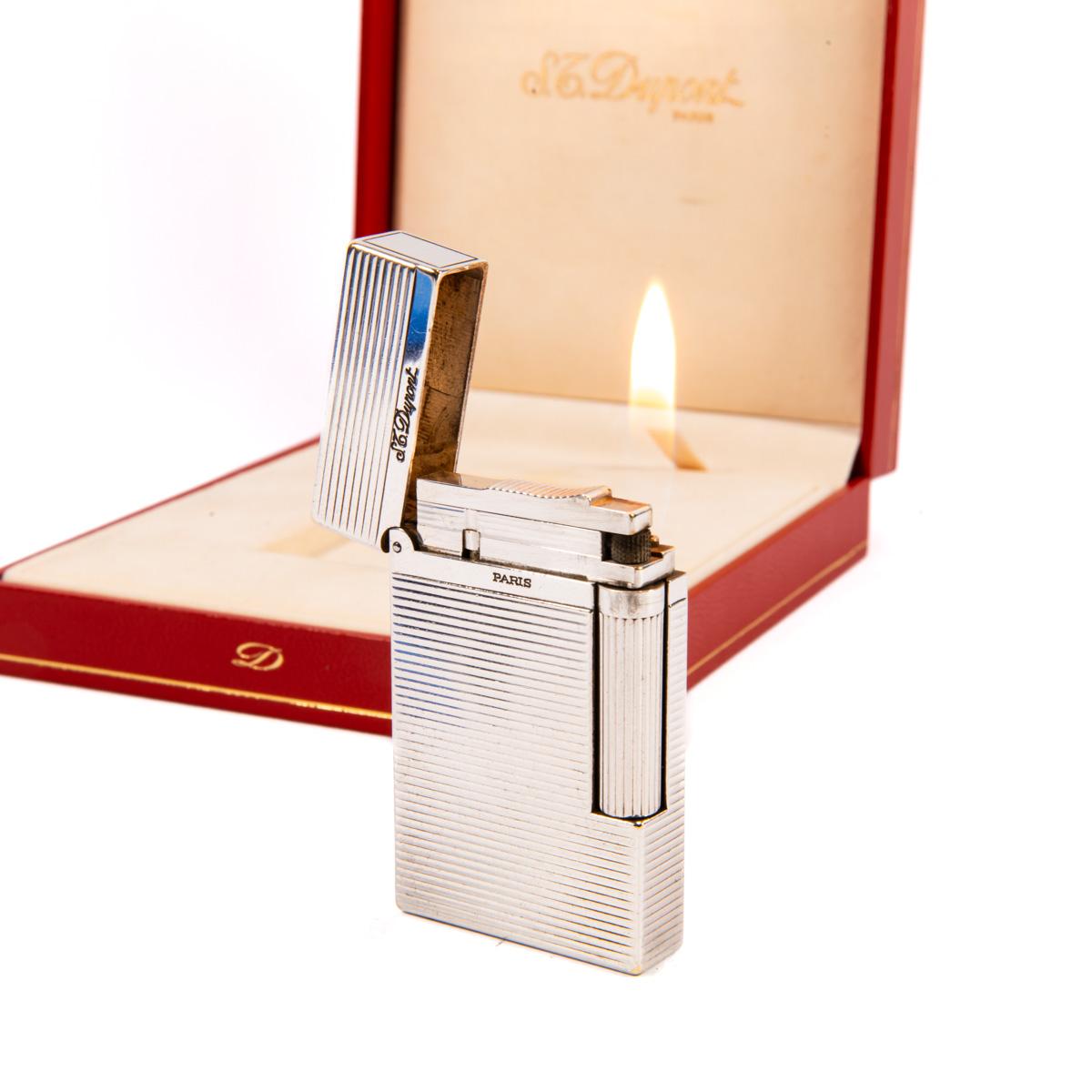 Vintage Authentic Silver plated Ligne 2 ST DUPONT Montparnasse Lighter in Box 3