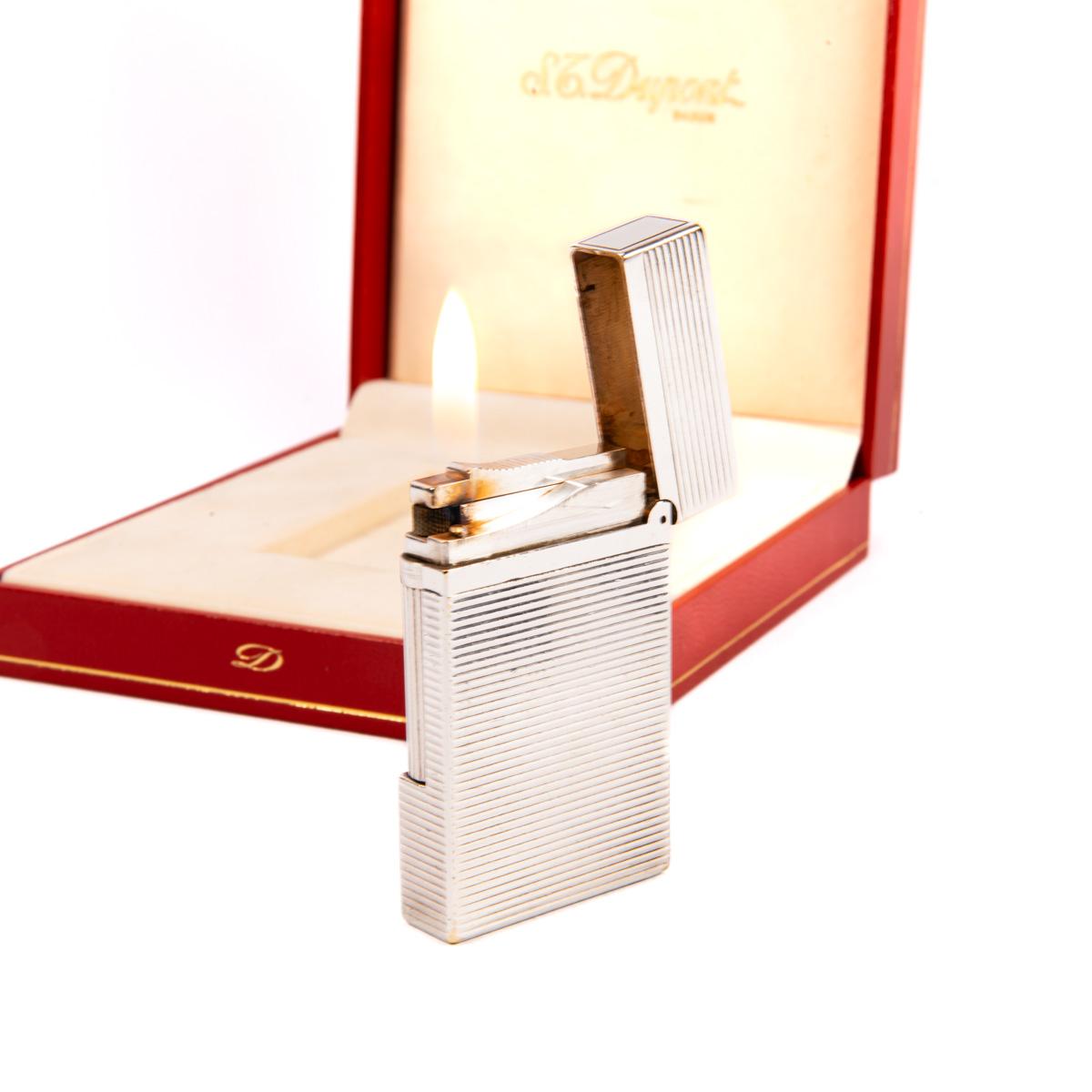 Vintage Authentic Silver plated Ligne 2 ST DUPONT Montparnasse Lighter in Box 4