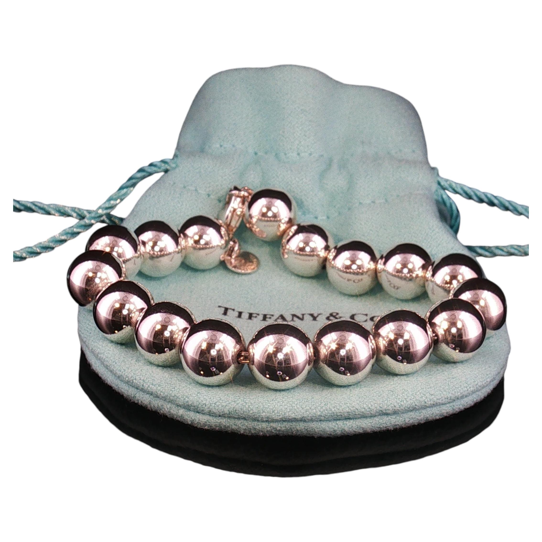 Vintage Authentic Tiffany & Co Sterling Silver Bead Ball Bracelet 9.5mm 7.5" For Sale