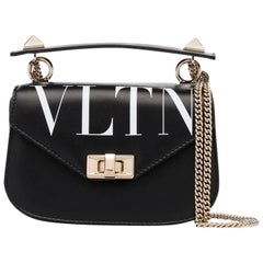Vintage Authentic Valentino Black Calf Leather VLTN Crossbody Bag Italy SMALL 