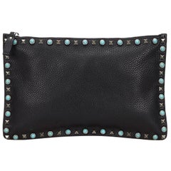 Vintage Authentic Valentino Black Leather Rockstud Clutch Bag Italy SMALL 