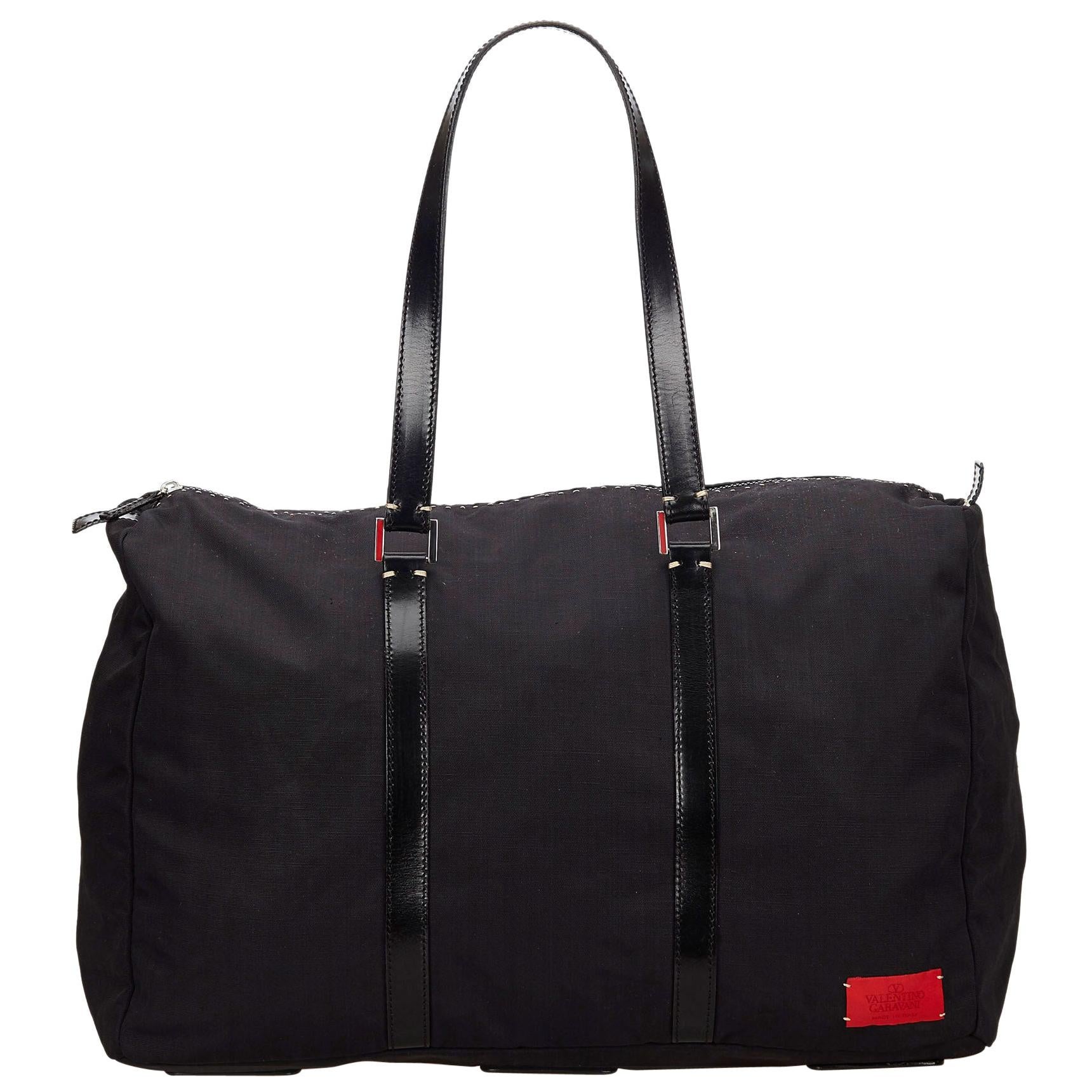 Vintage Authentic Valentino Black Nylon Fabric Boston Bag ITALY LARGE  For Sale