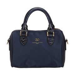 Vintage Authentic Valentino Blue Navy Nylon Fabric Handbag Italy SMALL