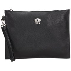 Vintage Authentic Versace Black Medusa Clutch Bag Italy w Dust Bag SMALL