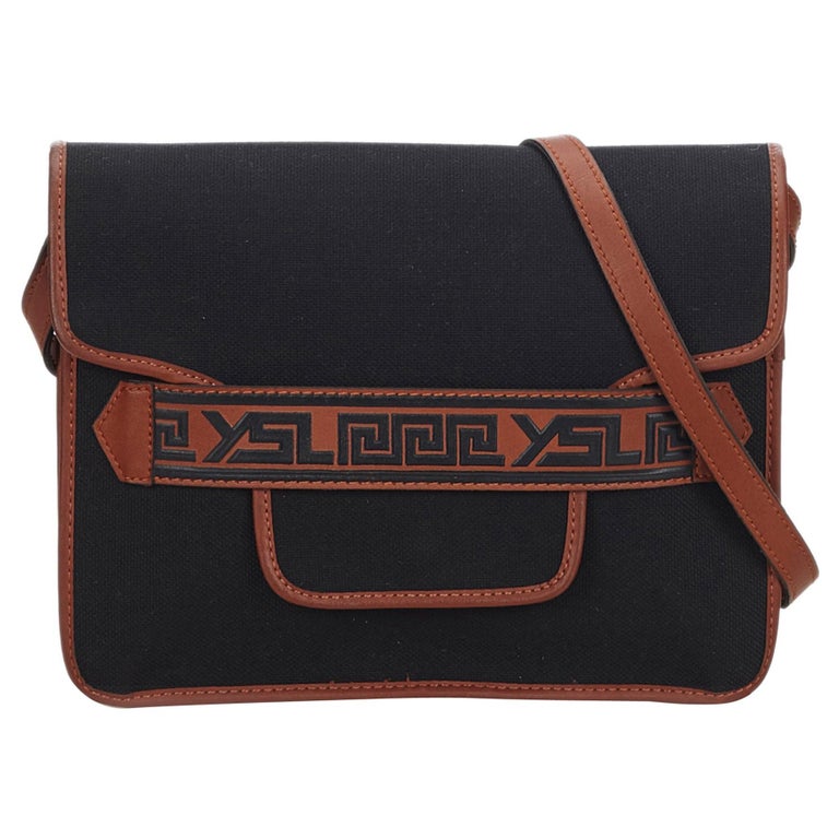 Vintage Authentic YSL Black Canvas Fabric Crossbody Bag France MEDIUM