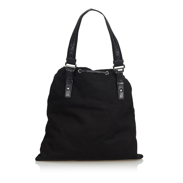 Vintage Authentic YSL Black Canvas Fabric Kahala Tote Bag France LARGE