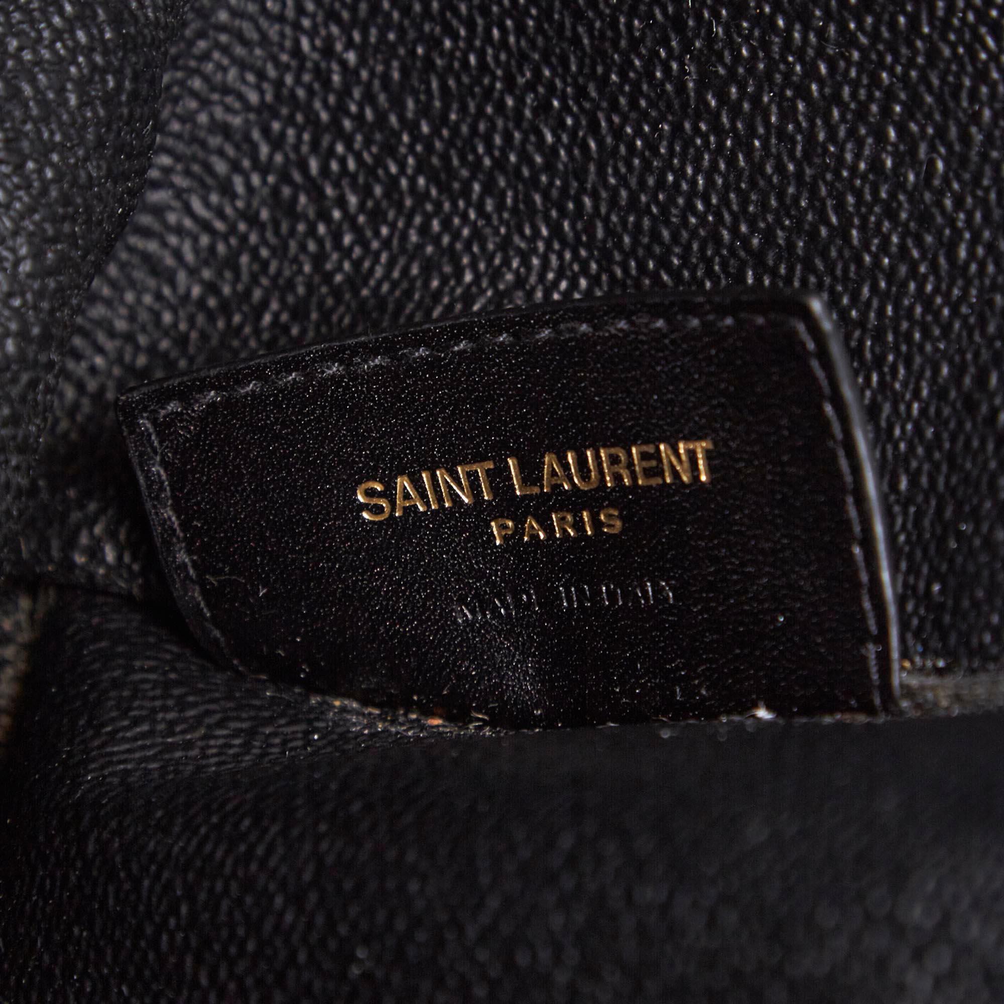 Vintage Authentic YSL Black Coated Canvas Fabric Logo Clutch Bag Italy SMALL  2