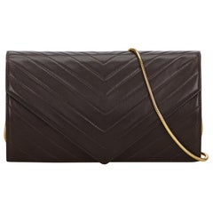 Used Authentic YSL Black Leather Chevron Chain Crossbody Bag France MEDIUM