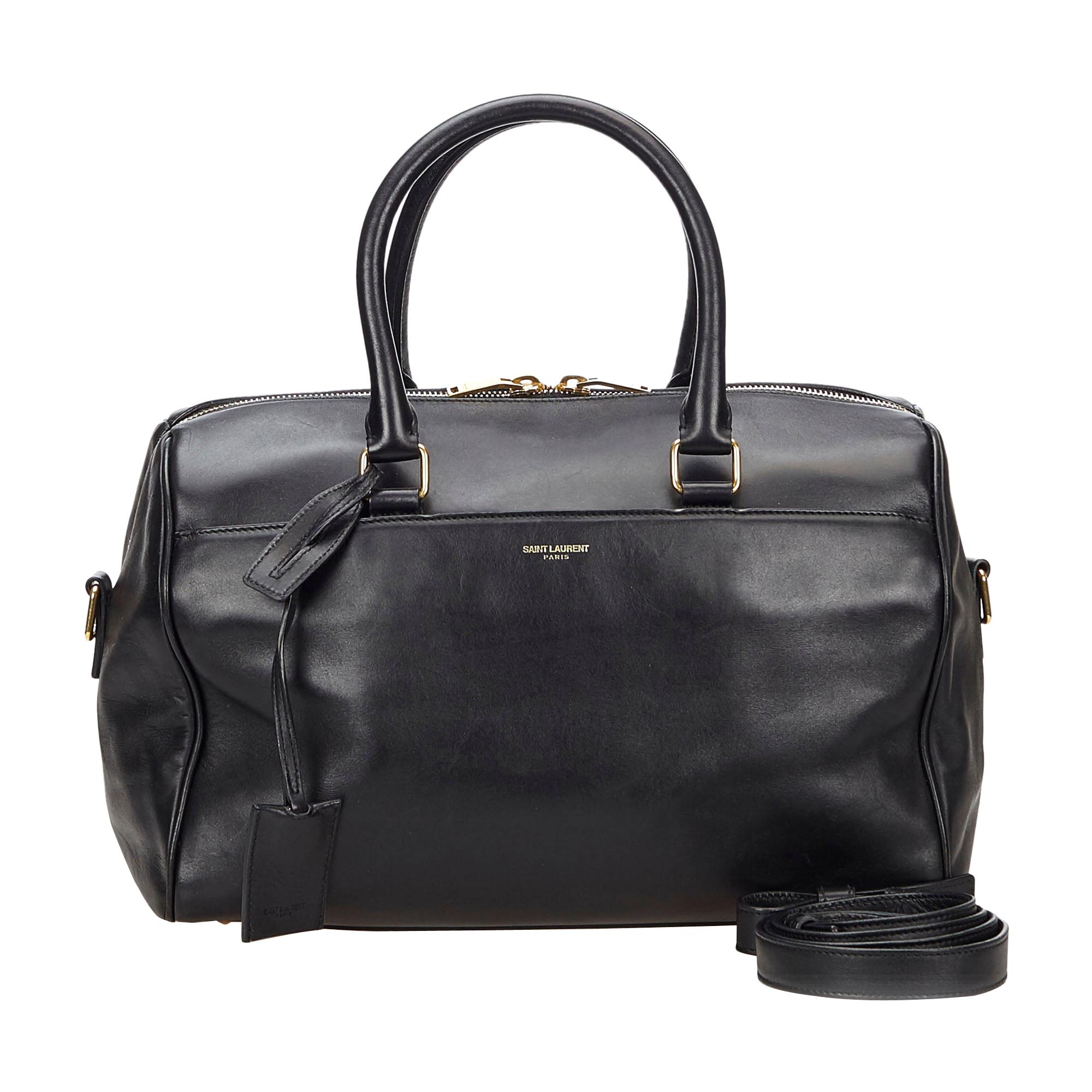 Vintage Authentic YSL Black Leather Classic Duffle 6 France MEDIUM  For Sale
