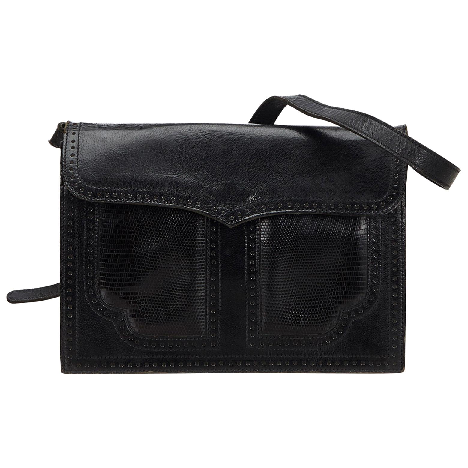 Vintage Authentic YSL Black Leather Shoulder Bag France MEDIUM 